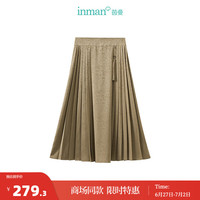 茵曼（INMAN）新中式改良马面裙2024夏女装提花A字百褶裙 卡其色 XL