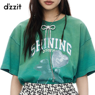 DZZIT地素短袖T恤2024夏季印花设计多巴胺上衣女蓝色 绿色 S