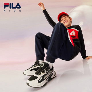 FILA【鲸鱼鞋】斐乐童鞋儿童跑步鞋中大童儿童复古跑鞋 黑/斐乐白-BW 39码 内长24.5cm