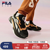 FILA【鲸鱼鞋】斐乐童鞋儿童跑步鞋中大童儿童复古跑鞋 黑/典雅金-BG 35码/内长22.0cm 35码 内长22.0cm