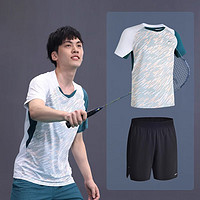 迪卡侬羽毛球服女羽毛球服男款运动T恤羽毛球运动服IVJ1 男士白绿色套装（上衣+黑色裤子） XL