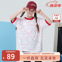 Kappa Kids卡帕纯棉短袖女童T恤2024童装女孩夏季衣服休闲透气儿童夏装 薄款 白色 150