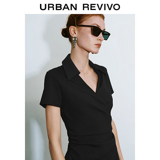 URBAN REVIVO 女士时尚简约收腰褶皱短袖连衣裙 UWG740169