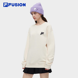 FILA FUSION斐乐潮牌款针织套头衫冬季时尚加绒卫衣 麦乳色-BG 185/104A/XXL