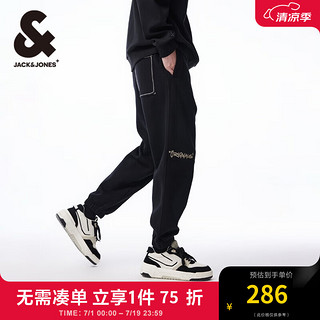 杰克·琼斯（JACK&JONES）衣服男卫裤男春季潮流百搭高级感拼接刺绣休闲运动裤宽松束脚裤子