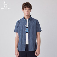 哈吉斯(HAZZYS)男装 2024夏季新款小细格牛津纺衬衣纯棉短袖衬衫男ATCZK1BBK52
