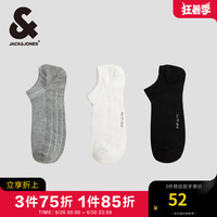 杰克·琼斯（JACK&JONES）夏季时尚透气字母简约3双装船袜舒适百搭短袜子男22421Q015 E40 黑色/白色/浅花灰 L