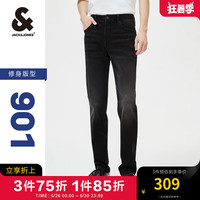 JACK&JONES/杰克琼斯 黑色水洗修身直筒小脚牛仔裤
