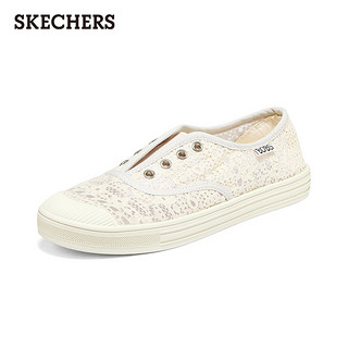 斯凯奇（Skechers）女平底鞋夏季季网面蕾丝透气鞋子女士时尚低帮113821 乳白色/OFWT 35