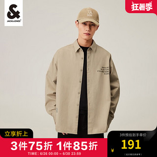 杰克·琼斯（JACK&JONES）男士春季潮休闲通勤字母外套宽松舒适长袖衬衫男装衣 卡其色-E11 185/104A/XL