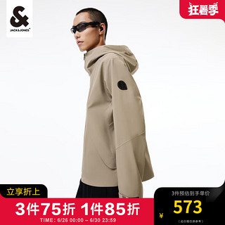 杰克·琼斯（JACK&JONES）春季男装潮流上衣直筒抽绳连帽立领户外长袖夹克衣服外套男士 卡其色 175/96A/M