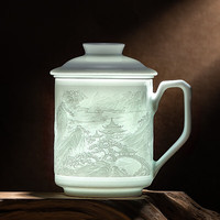 金镶玉黄守良老师手作 景德镇陶瓷茶杯影青雕刻办公泡茶杯 蓬莱仙境