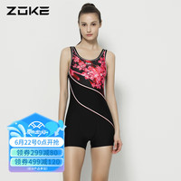 洲克ZOKE泳衣女连体平角竞技无袖拼接女士游泳衣 113601410A-1黑色 XL
