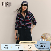Teenie Weenie小熊卡通条纹毛针织开衫女秋冬女毛衫学院风