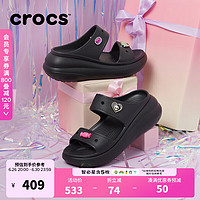 卡骆驰crocs经典泡芙凉鞋舒适耐磨坡跟泡芙鞋户外拖鞋|207670 黑色-001(含智必星) 34(200mm)