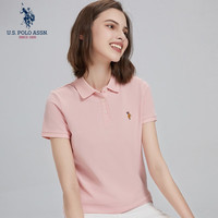 美国马球协会 U.S. POLO ASSN.US保罗T恤女夏季时尚减龄翻领短袖女运动休闲POLO衫 粉色 XL 170/92A