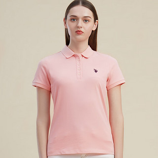 U.S. POLO ASSN.US保罗T恤女夏季时尚减龄翻领短袖女运动休闲POLO衫 粉色009 M 160/84A