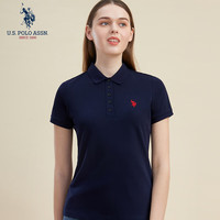 美国马球协会 U.S. POLO ASSN.US保罗T恤女夏季时尚减龄翻领短袖女运动休闲POLO衫 藏青009 M 160/84A