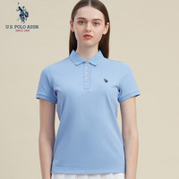美国马球协会 U.S. POLO ASSN.US保罗T恤女夏季时尚减龄翻领短袖女运动休闲POLO衫 天空蓝009 M 160/84A