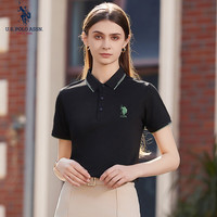 美国马球协会 U.S. POLO ASSN.US保罗T恤女夏季时尚减龄翻领短袖女运动休闲POLO衫 黑色313 2XL-175/96A