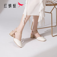 红蜻蜓 RED DRAGONFLY中空鞋2024春季粗跟女鞋包头淑女高跟鞋女百搭WFV14072米/