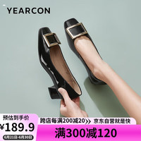 意尔康方头单鞋女时尚百搭粗跟时装小皮鞋工作鞋 26718W