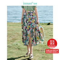 茵曼（INMAN）田园复古压褶碎花显瘦遮胯开叉半身裙女夏18322|305 石榴黄 M