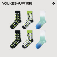 有棵树 YOUKESHUC级男士袜子中筒袜男运动袜防臭抑菌透气美式条纹袜黑+绿+蓝绿色F