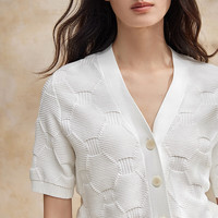 播（broadcast）小香风针织开衫女2024春季温柔薄款v领短袖毛衣DDR2UD5453 W40本白 本白 XS