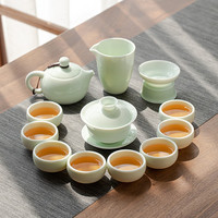 苏氏陶瓷(SUSHI CERAMICS)翡翠玉功夫茶具套装羊脂玉陶瓷盖碗青瓷泡茶壶茶杯日送