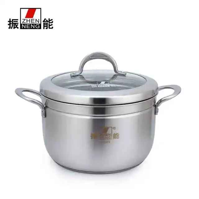 振能B型日式304食品级不锈钢加厚蒸锅单层蒸笼复底煤气电磁炉通用 26cm