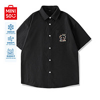 名创优品（MINISO）休闲衬衫男短袖冰丝潮流青少年宽松凉感衬衣男女夏季日常穿搭 【冰丝凉感】黑色(炫彩世界胸标) 170/M(男女同款)