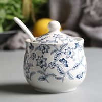 油泼辣子罐陶瓷调味罐盐罐糖罐醋壶味精罐麻油罐调料罐瓶盐罐油泼辣椒耐高温台兰仕 古形：青花