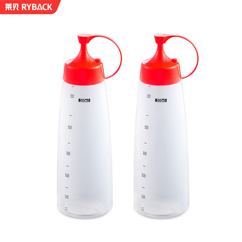 莱贝（RYBACK）挤酱瓶【2个装】沙拉酱挤压蚝油瓶酱料瓶挤压瓶食品级按压式油瓶 红色 500ml 2只装