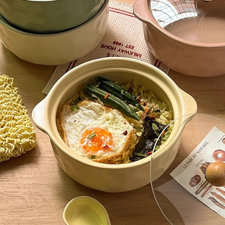 佩尔森（CERAMICS）奶油风双耳碗陶瓷泡面碗带盖螺蛳粉宿舍大汤碗家用一人食 带盖双耳碗（奶白色）