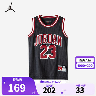 NIKE JORDAN 耐克AJ童装男童23号篮球服背心2024夏季儿童网眼T恤 正黑色 110/52(4T)