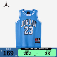 NIKE JORDAN 耐克AJ童装男童23号篮球服背心2024夏季儿童网眼T恤 苔藓蓝 160/76(L)