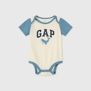 GAP婴儿夏季logo撞色印花连体衣儿童装包屁衣505583 米色 66cm(3-6月) 亚洲尺码
