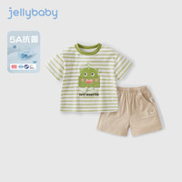 JELLYBABY男童套装夏儿童条纹衣服夏款抗菌幼童短袖短裤夏装宝宝夏季两件套 绿色 130CM