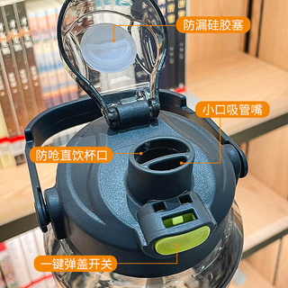 爱舒贝（AISHUBEI）运动塑料成人水杯大容量水壶户外冷水壶冷水杯便携水瓶大水杯 黑色1.5L 1.5L 带吸管+提手+杯刷