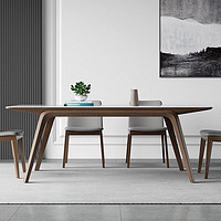 FGME 帆船实木亮光岩板餐桌现代简约白蜡木长方形餐桌家用小户型吃饭桌 1.4*0.8米(全托底板) 一桌四椅