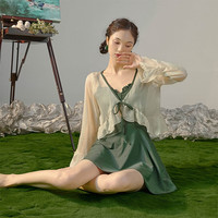 翊尚美泳衣女保守显瘦遮肚学生长袖防晒罩衫连体套装夏季平角裙式游泳衣