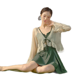 翊尚美泳衣女保守显瘦遮肚学生长袖防晒罩衫连体套装夏季平角裙式游泳衣