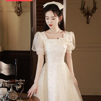 丽佰昕香槟色晚礼服女2024轻奢小众高端高级感连衣裙纱裙毕业成人礼 香槟色 M 90-100斤