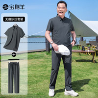 宝财羊父亲节礼物爸爸套装夏季短袖t恤男冰丝凉感polo运动中老年人衣服