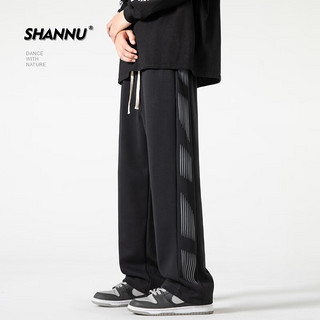 杉努（SHANNU）休闲裤子男士美式高街春秋季宽松运动直筒裤 黑色 5XL 