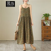 简当（JIANDANG）大码女装夏森女套头无袖连衣裙文艺淑女抹胸吊带宽松A字裙306 咖底绿叶 XXL【145-160斤】
