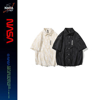 NASA LIKE潮牌衬衫夏季冰丝短袖男女日系宽松休闲衬衣百搭青少年上衣 NASA联名-白色 2XL（135-150斤）