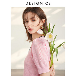 迪赛尼斯（DESIGNICE）2024年夏季优雅通勤风气质短袖开衫薄款毛针织衫女 粉色 M