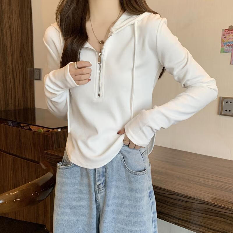 GOCHIEI夏季薄款连帽卫衣女长袖t恤打底小衫内搭短款上衣女修身高腰上衣
